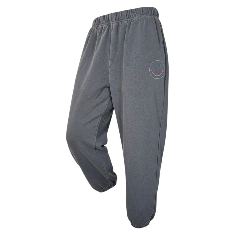 Miou Muse Josie Jogger Pants French Terry Charcoal Grey Smiley Face Size Med EUC - Picture 4 of 5